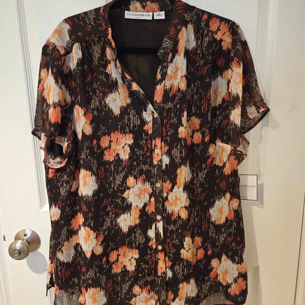 NWT Sag Harbor Floral Print Blouse 1X